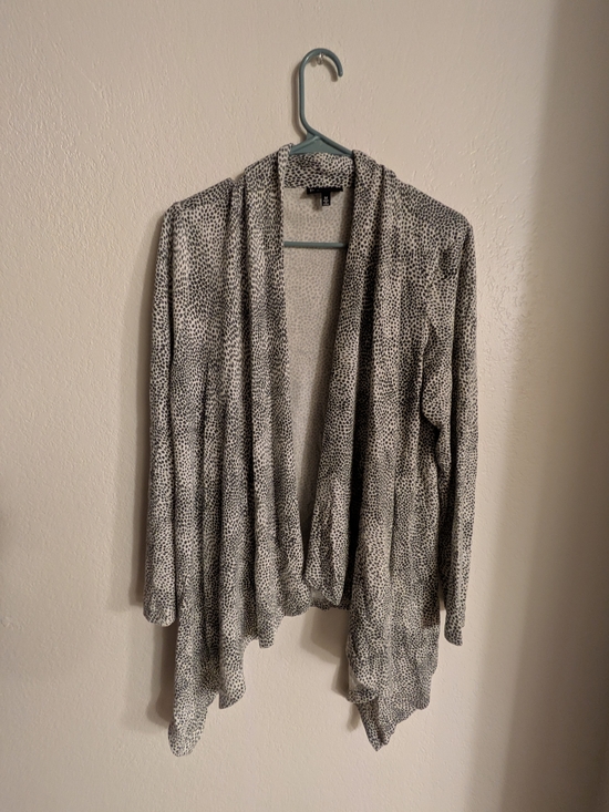 bobeau Sweaters - Lightweight Black & White Printed Open-Front Women's Cardigan